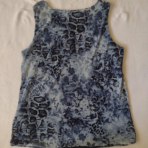 SALEChicos Floral Tank Top Sz 2 L Navy Sleeveless Mesh Basic Casual Top - Picture 7 of 8